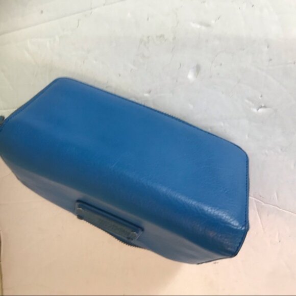 Marc Jacobs Pebble Leather Blue Supply Bi Fold Wallet Organizer Large Zip Bag - Picture 12 of 15